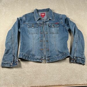 Guess Jeans Denim‎ Jacket Button Front Blue Chest Pockets Collared Women's Large